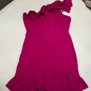 Pink One-Shoulder Ruffle Dress
